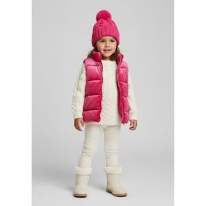 Gymboree Girls 5-6 Pink Velvet Puffer Vest  Hooded Winter Coat Outerwear
